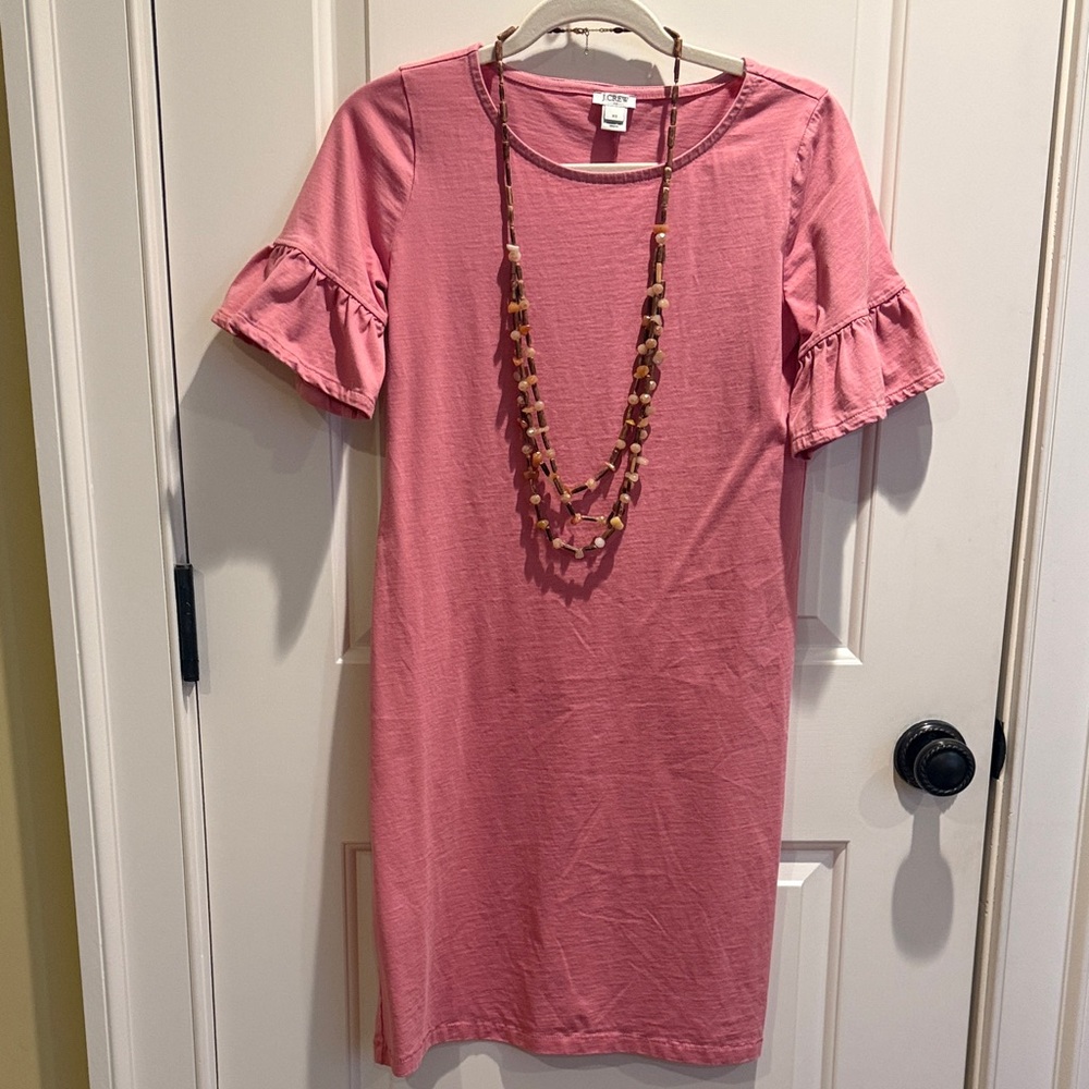 J. Crew Pink Ruffle Sleeve Dress